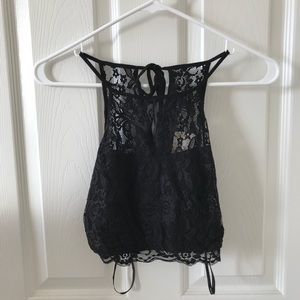 Black lace halter crop top